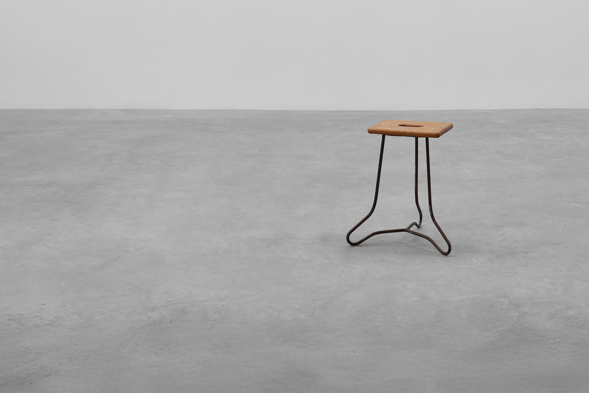 Modernist Industrial Iron and Oak Split Slats Stool, France ca. 1910thumbnail